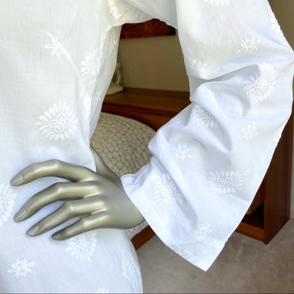 White on White Embossed Tunic Swim Coverup - Picture 4 of 16